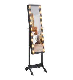 Miroir sur pied blanc avec LED noir 34x37x146 cm