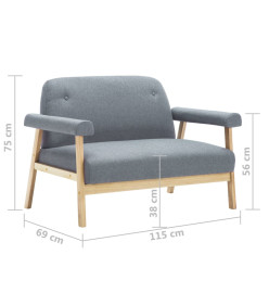 Ensemble de canapé pour 3 personnes 2 pcs Tissu Gris clair