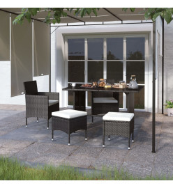 Jeu de chaise et tabouret de jardin 4 pcs Résine tressée Noir
