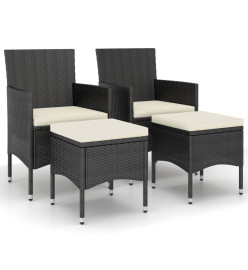 Jeu de chaise et tabouret de jardin 4 pcs Résine tressée Noir