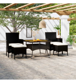Ensemble à dîner de jardin 5 pcs Résine tressée et acacia Noir