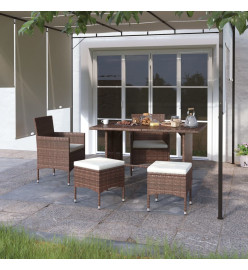 Jeu de chaise et tabouret de jardin 4 pcs Résine tressée Marron