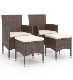Jeu de chaise et tabouret de jardin 4 pcs Résine tressée Marron