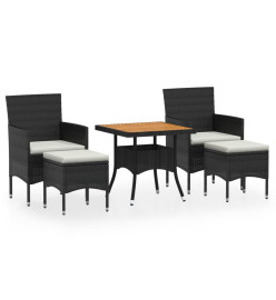 Ensemble à dîner de jardin 5 pcs Résine tressée et acacia Noir