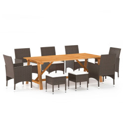 Ensemble de salle à manger de jardin 9 pcs Marron