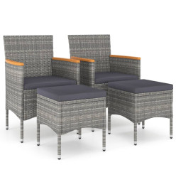Jeu de chaise et tabouret de jardin 4 pcs Résine tressée Gris