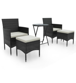 Ensemble de bistro 5 pcs Résine tressée et verre trempé Noir