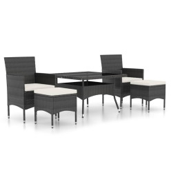 Meubles dîner jardin 5 pcs Résine tressée et verre trempé Noir