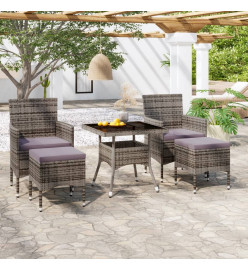 Meubles à dîner jardin 5pcs Résine tressée et verre trempé Gris