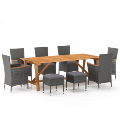 Ensemble de salle à manger de jardin 9 pcs Gris