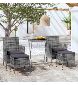 Ensemble de bistro 5 pcs Résine tressée et verre trempé Gris