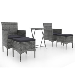 Ensemble de bistro 5 pcs Résine tressée et verre trempé Gris