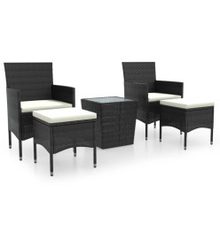 Ensemble de bistro 5 pcs Résine tressée et verre trempé Noir