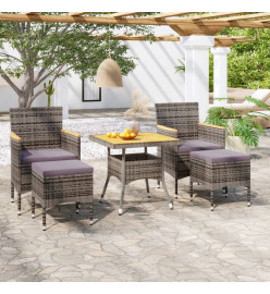Ensemble à dîner de jardin 5 pcs Résine tressée et acacia Gris