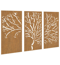 Décorations murales jardin 3 pcs 105x55 cm design d'arbre acier