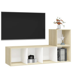 Ensemble de meuble TV 2 pcs Blanc et chêne sonoma Aggloméré