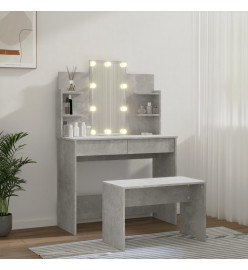 Ensemble de coiffeuse avec LED Gris béton Bois d'ingénierie