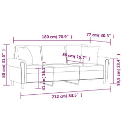 Canapé 3 places avec oreillers gris foncé 180 cm velours