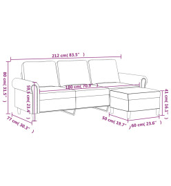 Canapé à 3 places avec repose-pieds Gris foncé 180 cm Velours