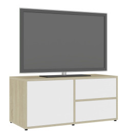 Meuble TV Blanc et chêne sonoma 80x34x36 cm Aggloméré