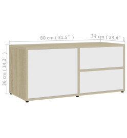 Meuble TV Blanc et chêne sonoma 80x34x36 cm Aggloméré