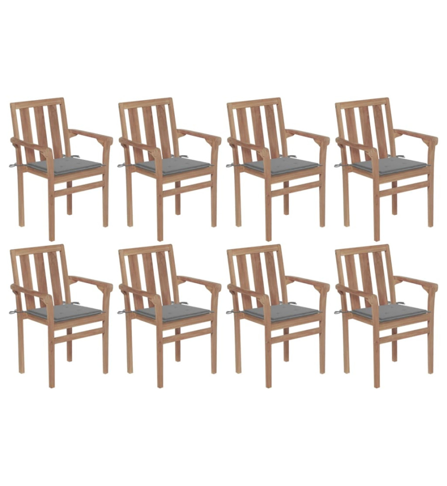 Chaises de jardin empilables avec coussins 8 pcs Teck solide Chaises de jardin empilables avec coussins 8 pcs Teck solide