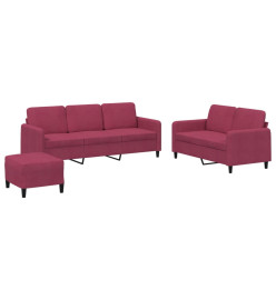 Ensemble de canapés 3 pcs rouge bordeaux velours