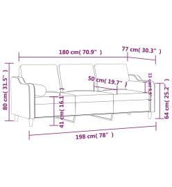 Canapé 3 places avec oreillers jaune clair 180 cm tissu