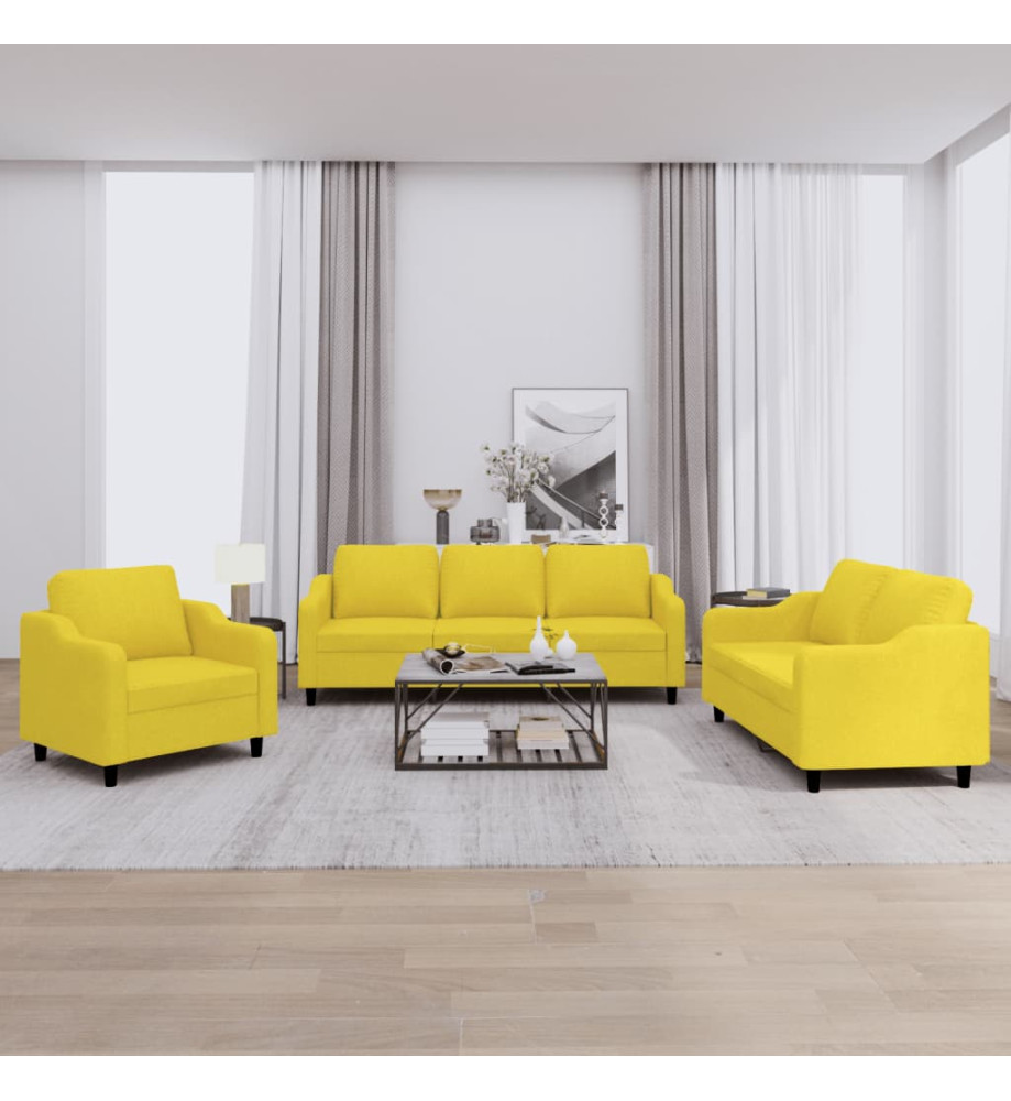 Ensemble de canapés 3 pcs avec coussins Jaune clair Tissu