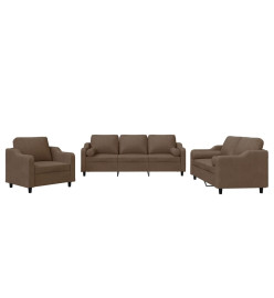 Ensemble de canapés 3 pcs avec coussins marron tissu