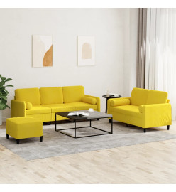 Ensemble de canapés 3 pcs avec coussins jaune velours