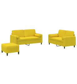 Ensemble de canapés 3 pcs avec coussins jaune velours