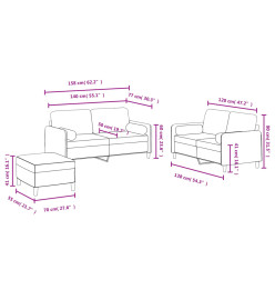 Ensemble de canapés 3 pcs avec coussins jaune velours