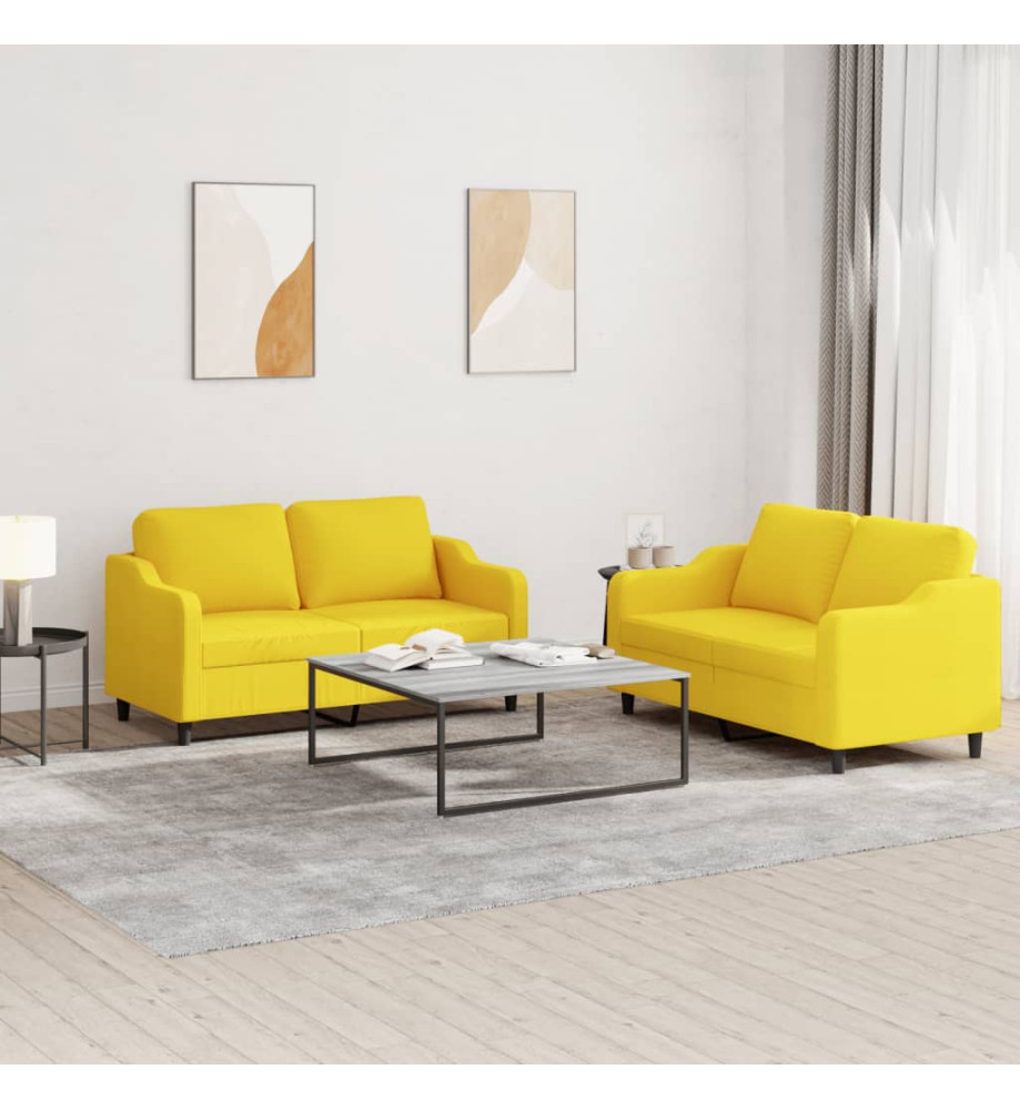 Ensemble de canapés 2 pcs avec coussins Jaune clair Tissu