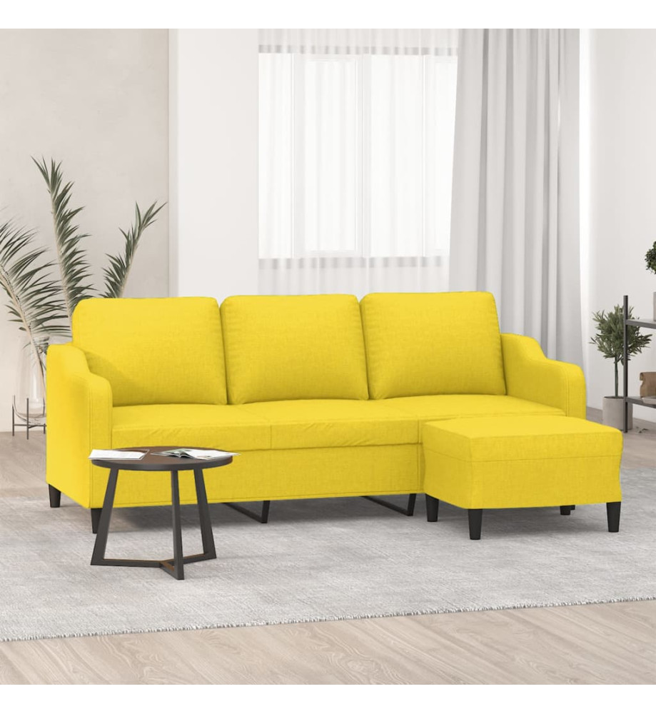 Canapé à 3 places avec repose-pieds Jaune clair 180 cm Tissu