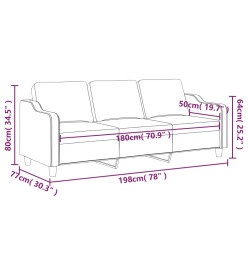 Canapé à 3 places Crème 180 cm Tissu