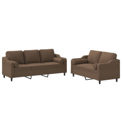 Ensemble de canapés 2 pcs avec coussins marron tissu