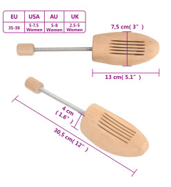 Embauchoirs 2 paires EU 35-38 bois massif lotus