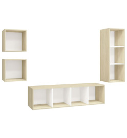 Ensemble de meuble TV 4 pcs Blanc et chêne sonoma Aggloméré