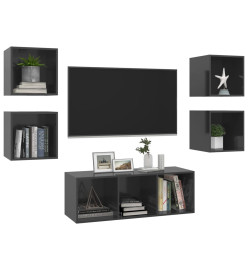 Ensemble de meuble TV 5 pcs Gris brillant Aggloméré