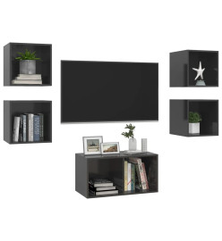 Ensemble de meuble TV 5 pcs Gris brillant Aggloméré