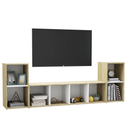 Ensemble de meubles TV 3 pcs Blanc et chêne sonoma Aggloméré