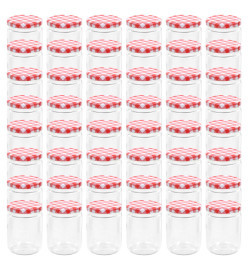 48 pcs Pots à confiture Couvercle blanc et rouge Verre 230 ml