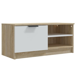 Meuble TV Blanc et chêne sonoma 80x35x36,5 cm Bois d'ingénierie