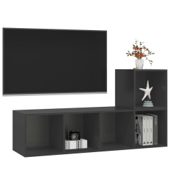 Ensemble de meuble TV 2 pcs Gris Aggloméré