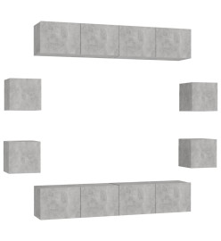 Ensemble de meubles TV 8 pcs Gris béton Aggloméré