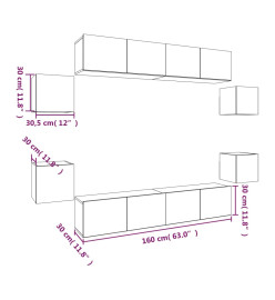 Ensemble de meubles TV 8 pcs Gris béton Bois d'ingénierie