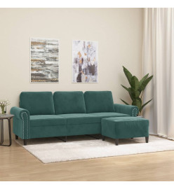 Canapé à 3 places avec repose-pieds Vert foncé 180 cm Velours