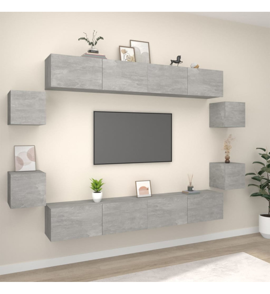 Ensemble de meubles TV 8 pcs Gris béton Bois d'ingénierie