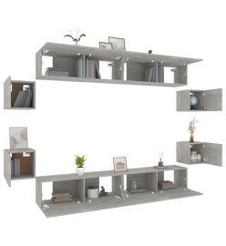 Ensemble de meubles TV 8 pcs Gris béton Bois d'ingénierie